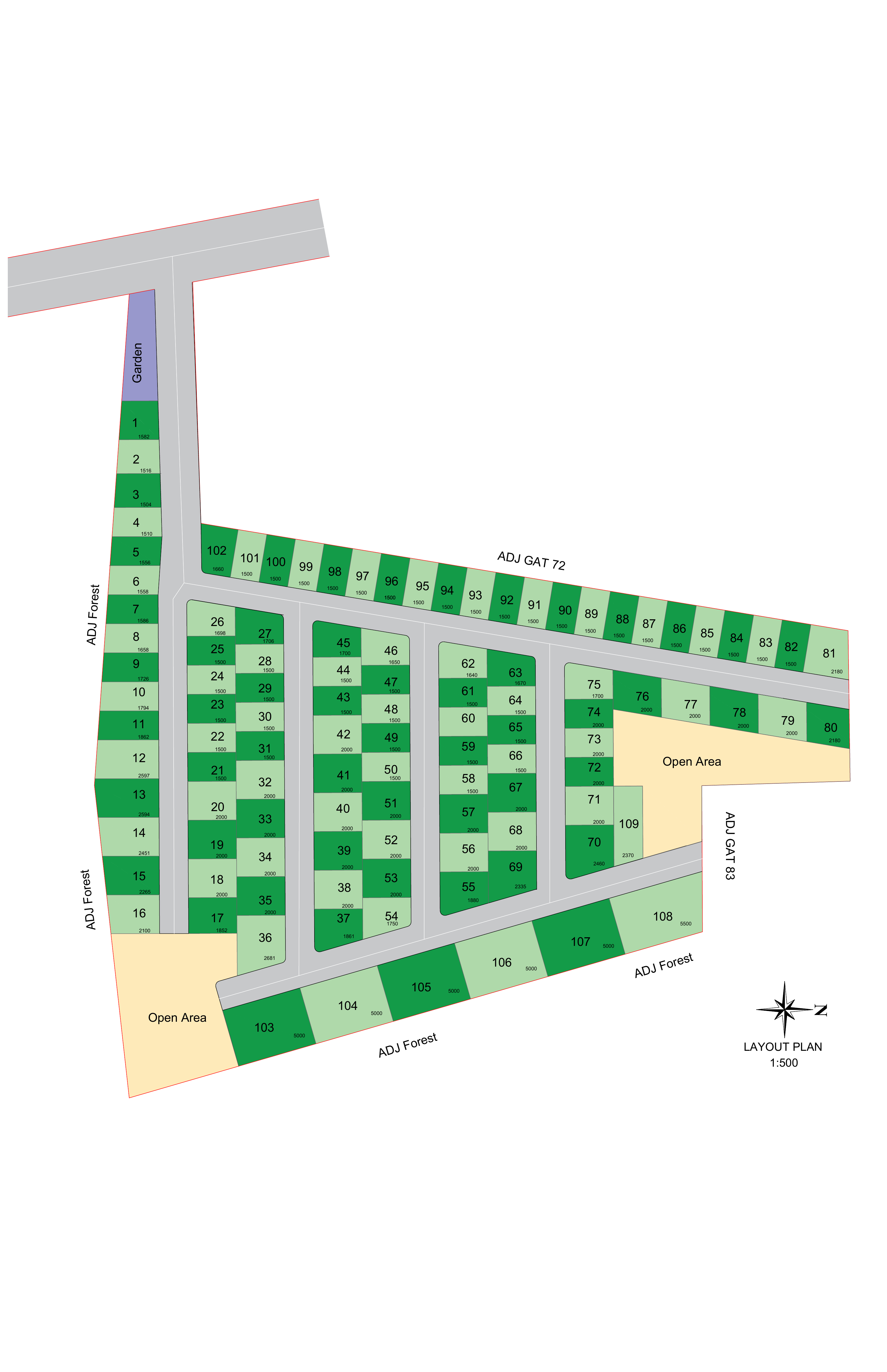 Gireevan master layout preview showing plotted site plan and open zones.
